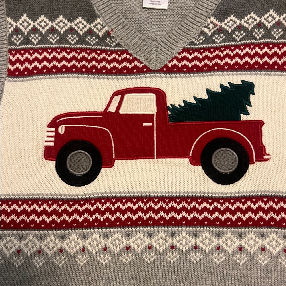Gray Sweater Vest with Red Truck Design - Picture 2 of 4